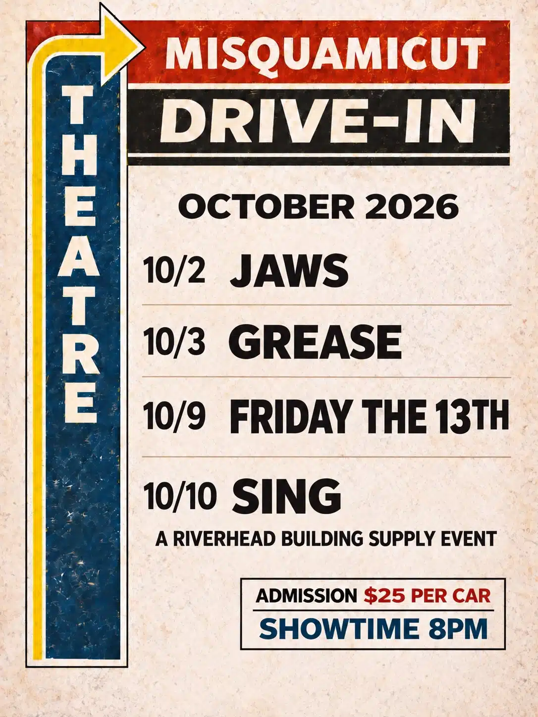 Misquamicut Drive-In October 2026 Schedule